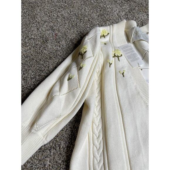 New! NOTES DU NORD Women’s Cream Cardigan Yellow Floral Sweater Size Small - Picture 3 of 6